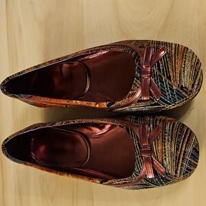 Aldo Velvet Colorful Women's Maroon & Black Art Ballet Flats Shoes Sz. 39